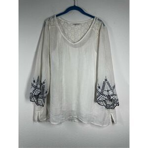 Westport Bohemian Embroidered Lace Top Blouse Lined (2 ps) White Blue Size XL